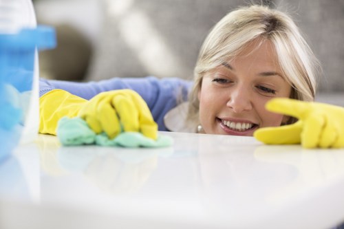 Staff reviewing safety procedures before a carpet cleaning job